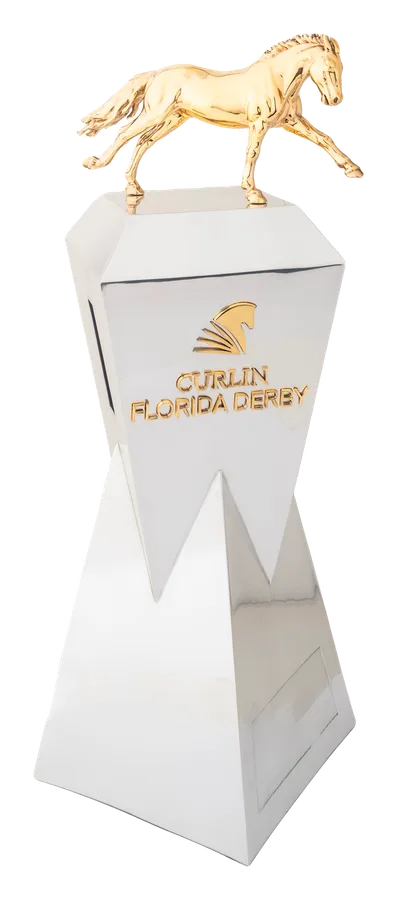 Трофеят Curlin Florida Derby: фасетирана сребърна колона с гравирано име на надпреварата, увенчана с галопиращ кон в 24-каратово злато